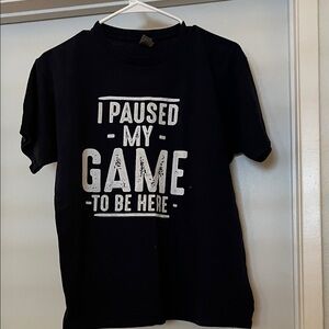Gildan Black Tee with White 'I Paused My Game' Graphic